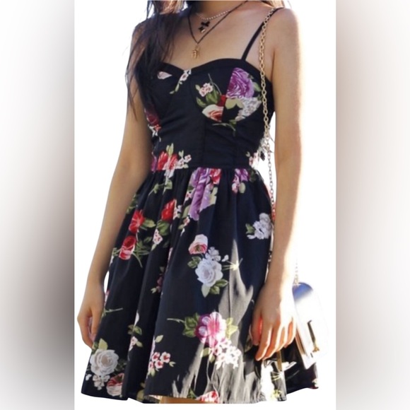 Band of Gypsies Floral Black Pink Mini Sundress Boho Size S - Picture 5 of 12